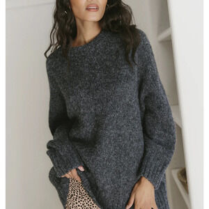 Jenni Kayne Alpaca Cocoon Crewneck Sweater Fluffy Charcoal Women's Size Medium